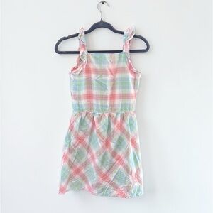 Carter's Pastel Plaid Dress in Pink, Mint & Light Blue with peach cardigan sweat